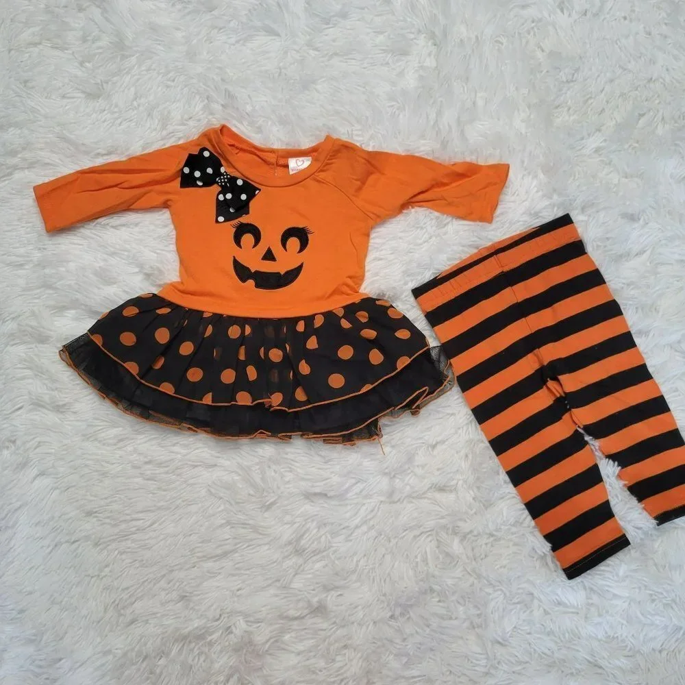 Youngland Baby Girls' Pumpkin Patch Halloween Tutu Dress with Knit Legging - 12M